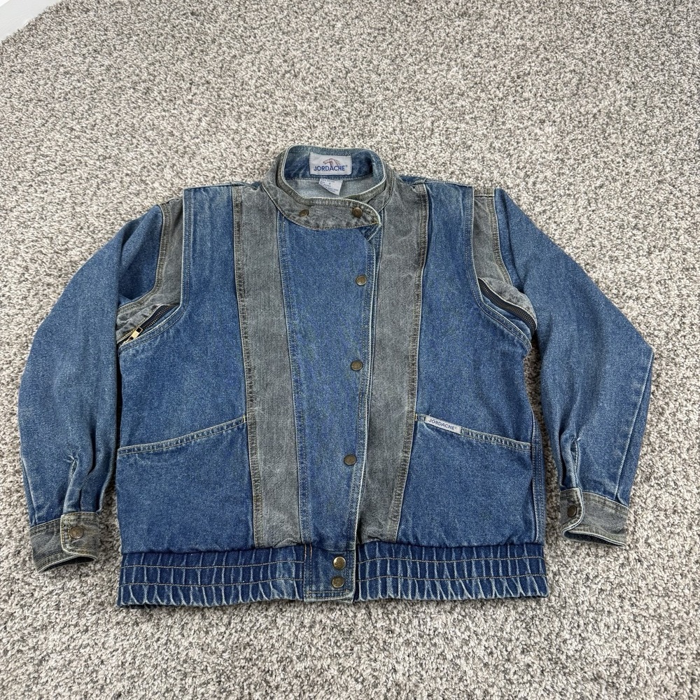 VTG Jordache Denim Jacket Mens Small Blue Zip Off Convertible Panel Moto 90s